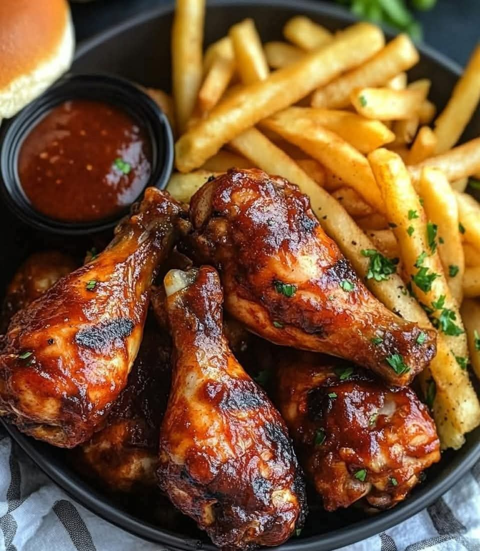 BBQ Chicken Drumsticks with Fries & Buns