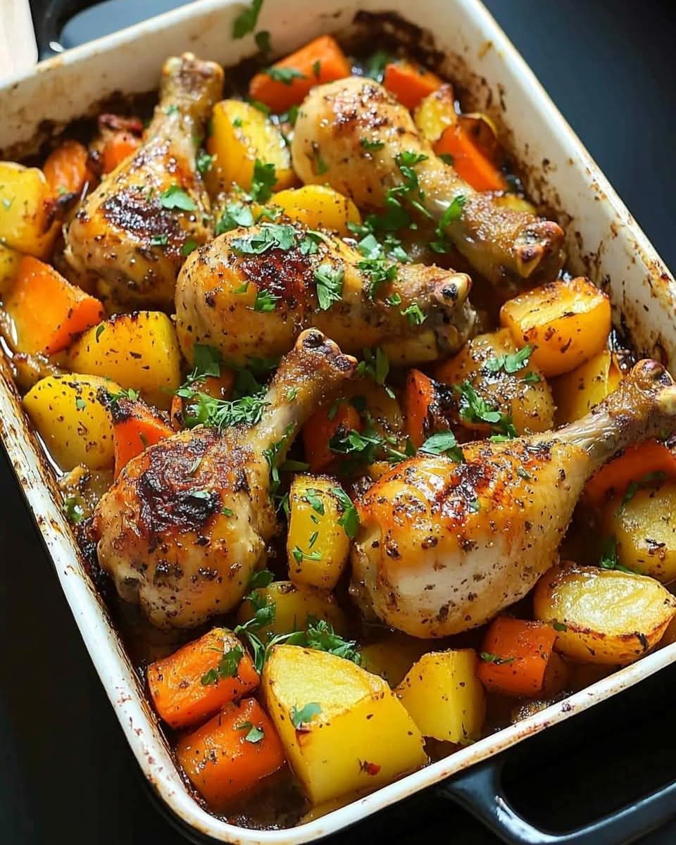 Herb-Roasted Chicken Drumsticks with Carrots & Potatoes