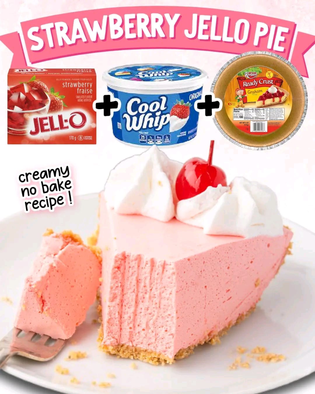 The ultimate summer dessert is here: cool, creamy Strawberry Jello Pie! 🌞🍓