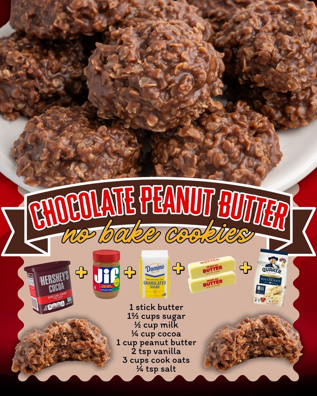 Chocolate Peanut Butter No-Bake Cookies — The Ultimate Quick Fix for Your Sweet Tooth 🍫🥜✨